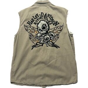 Harley Davidson Embroidered Sleeveless Button Up Shirt. Medium